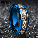 High Quality Inlaid with Golden Hexagram Star 8mm Men's  Comfortable Fit Rings - Men's Tungsten Wedding Bands