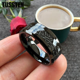 High Quality Beveled Polished Finish 8MM Black Meteorite Rings Men and Women Tungsten Gold Comfort Fit Wedding Band