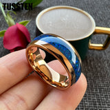 Amazing Blue Opal Domed Polished 6MM 8MM  Fashion Tungsten Comfort Fit Engagement Wedding Bands for Men and Women