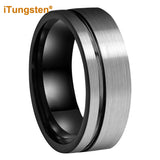Offset Groove Brush Finish Excellent Quality 8mm Black Tungsten Comfort Fit Wedding Band for Men and Women