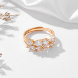 Gorgeous Rolled 14K Rose Gold AAA Zirconia Crystals Full Pave Open Rings for Women - Size Adjustable Luxury Jewelry