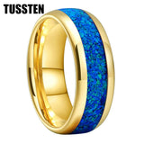 Amazing Blue Opal Domed Polished 6MM 8MM  Fashion Tungsten Comfort Fit Engagement Wedding Bands for Men and Women