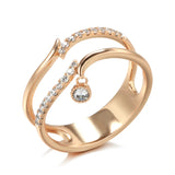 Elegant Double Layer 14K Rolled Rose Gold Shiny AAA+ Zircon Diamonds Ring - Luxury Unique Trendy Fine Jewelry