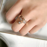 Exquisite Classic Lock Pendant Double Layer Rolled 14K Rose Gold AAA Zircon Diamonds Fashion Jewelry Rings