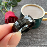 High Quality Beveled Polished Finish 8MM Black Meteorite Rings Men and Women Tungsten Gold Comfort Fit Wedding Band