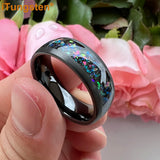 Beautiful Galaxy Series Opal Domed Brushed 8mm Black Tungsten Comfort Fit Wedding BandS For Men and Women