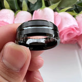 Elegant Grooved Beveled Finish 6mm 8mm Popular Sandblast Tungsten Engagement Wedding Band Ring for Men Women