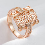 New Luxury Unique Hollow Wide Face Design Filled 14K Rose Gold With AAA Zircon Diamonds Rings Wedding Jewelry