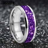 Awesome Purple Crystal Stone Inlaid  6/8MM Men's and Women's Comfortable Fit Wedding Tungsten Carbide Bands