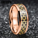 High Quality Inlaid with Golden Hexagram Star 8mm Men's  Comfortable Fit Rings - Men's Tungsten Wedding Bands