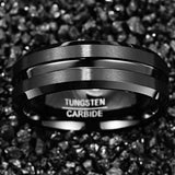Lovely 8mm Frosted Surface Middle Groove Plated Black Tungsten Carbide Rings for Men - Wedding  Jewelry