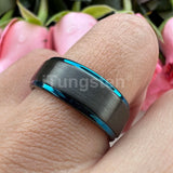 Splendid Black Blue Stepped Brushed Finish 8mm Tungsten Wedding  Comfort Fit Band For Men And Women