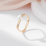 Designer Works Simple Square Pearl Ring For Women Filled Rose Gold of 14-Karat Purity Luxury Jewelry