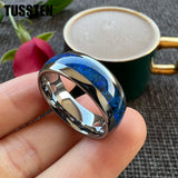Amazing Blue Opal Domed Polished 6MM 8MM  Fashion Tungsten Comfort Fit Engagement Wedding Bands for Men and Women