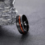 Super Wood Inlay Grooved Hammered 8mm Black Tungsten Carbide Wedding Rings For Men Engagement Bands Fashion Jewelry