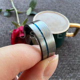 Astounding Offset Grooved Brushed Black Blue 8MM Comfort Fit Tungsten Carbide Wedding Band Men and Women Rings