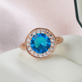 Luxury New Circle Spire Hollow Blue and White AAA Zircon Crystals Rings for Women 14K Filled Rose Gold Glossy Rings