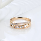 New Hollow Geometric Filled 14K Rose Gold AAA Zircon Diamonds Fashion Rings for Women Personality Party Jewelry