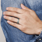 4MM Men Women Tungsten Gold Color Inlay Blue Natural Stone Tungsten Carbide Steel Rings, Anniversary Wedding Ring