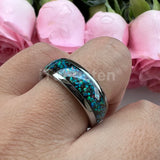 Nice Shiny Galaxy Opal Domed Polished 8mm Tungsten Men and Women Comfort Fit Engagement Wedding Bands