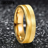 Customized Inlay, 1.5mm Offset Groove Pipe Cut Matte 6MM Gold/Silver Tone Tungsten Blank Core Comfort Fit Rings