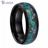 Galaxy Series Opal Inlay 8MM Black Hammer Multi Facet Tungsten Wedding Band For Men Women With Comfort Fit