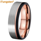 Terrific Offset Groove Brushed Finish 6mm 8mm Mens Womens Tungsten Carbide Ring Comfort Fit Wedding Bands