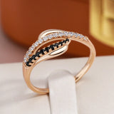 Brilliant Micro Inlay Black White AAA+ CZ Diamonds Fashion 14K Rolled Rose Gold  Rings - Personality Gothic Jewelry