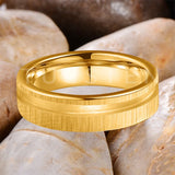 Customized Inlay, 1.5mm Offset Groove Pipe Cut Matte 6MM Gold/Silver Tone Tungsten Blank Core Comfort Fit Rings