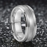 Superb Blank Stepped Beveled Edges Brushed Finish Core 2/3mm Groove Pipe Cut Polished 8MM Tungsten WEdding Bands