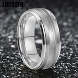 Superb Blank Stepped Beveled Edges Brushed Finish Core 2/3mm Groove Pipe Cut Polished 8MM Tungsten WEdding Bands