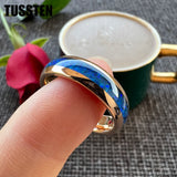 Amazing Blue Opal Domed Polished 6MM 8MM  Fashion Tungsten Comfort Fit Engagement Wedding Bands for Men and Women