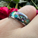 Domed Polished 8MM Cool Abalone Shell Ring Black Men Women Tungsten Wedding Comfort Fit Bands, Perfect Gift Jewelry