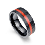 Attractive 8mm Brushed Matte Black Hammered Opal Tungsten Carbide Ring for Men  - Wedding Jewelry