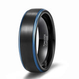 Black Ring with Blue Line Brushed Dark Color 6mm 8mm Women and Men Tungsten Carbide Daily Jewelry Unisex Chic Rings
