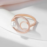 New Arrival Luxury Pearl 14K Rolled Rose Gold Round Rings For Women - Luxury Ethnic Daily Fine Jewelry