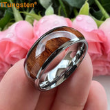 Dark Wood Inlay Domed Polished 8mm 6mm 4mm Men Women Tungsten  Comfort Fit Wedding Band Fashion Jewelry Ring