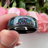 Beautiful Galaxy Series Opal Domed Brushed 8mm Black Tungsten Comfort Fit Wedding BandS For Men and Women