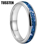 Awesome Blue Crystal Stone Inlaid 4/6/8MM Men's and Women's Comfortable Fit Wedding Tungsten Rings