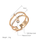 Elegant Double Layer 14K Rolled Rose Gold Shiny AAA+ Zircon Diamonds Ring - Luxury Unique Trendy Fine Jewelry
