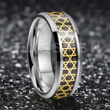 High Quality Inlaid with Golden Hexagram Star 8mm Men's  Comfortable Fit Rings - Men's Tungsten Wedding Bands