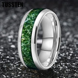 Green Moss Agate Inlay 6/8MM Dome Edges Tungsten Carbide Rings Mens Womens Fashion Engagement Wedding Bands