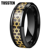 High Quality Inlaid with Golden Hexagram Star 8mm Men's  Comfortable Fit Rings - Men's Tungsten Wedding Bands