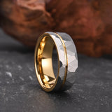 Golden Groove Frosted 8mm Gray Lot Flower Comfort Fit Tungsten Carbide Engagement Men's Women's Rings