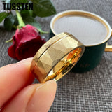 Gold Hammered Offset Line 8MM Tungsten Carbide Comfort Fit Ring for Men Women - Fashion Engagement Wedding Band