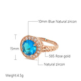 Luxury New Circle Spire Hollow Blue and White AAA Zircon Crystals Rings for Women 14K Filled Rose Gold Glossy Rings