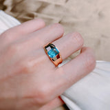 Elegant Daily Wide Face Smooth Metal Square Blue Rolled 14K Rose Gold AAA Zircon Crystal  Jewelry Rings For Women