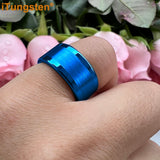 Center Brushed Polished Finish 10mm 12mm Mens Tungsten Flat Big Finger Rings, Comfort Fit Engagement Wedding Bands