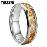 Outstanding Inlaid Gold colored crystal stone 4/6/8MM Men's and Women's Comfortable Fit Wedding Tungsten Ring