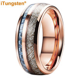 Blue Carbon Fiber And Meteorite Inlay 8mm Men Women Wedding Band Tungsten Carbide Comfort Fit Ring